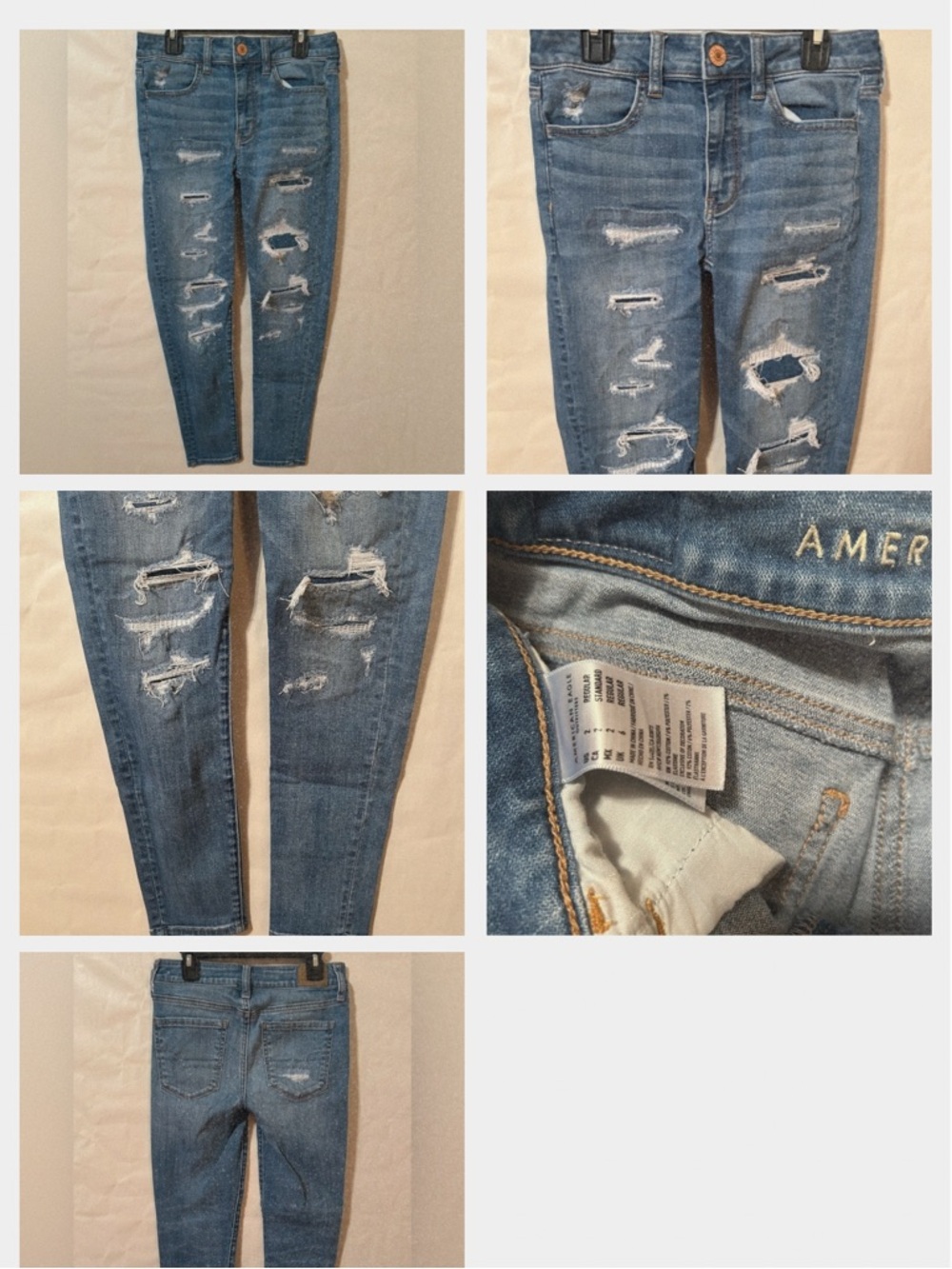 American Eagle Outfitters High Rise Distressed Skinny Jeans - Medium Blue - Picture 2 of 2